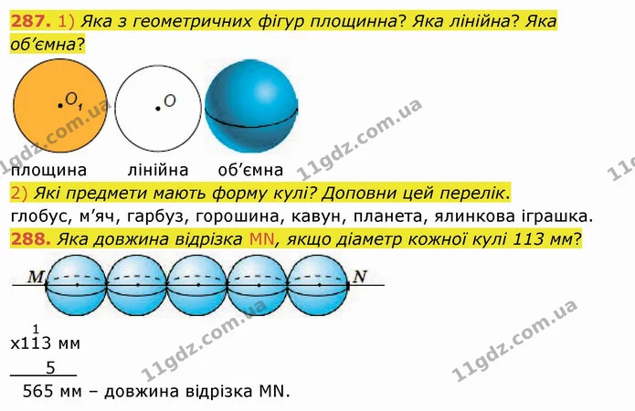 287. 1) Яка з геометричних фігур площинна? Яка лінійна? Яка об’ємна? — ГДЗ Математика 4 клас Заїка
