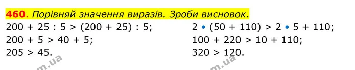 460. Порівняй значення виразів. Зроби висновок. — ГДЗ Математика 3 клас Бевз 2 частина