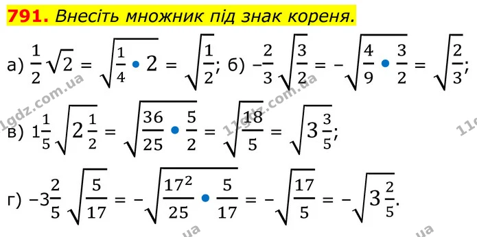 791. Внесіть множник під знак кореня. — ГДЗ Алгебра 8 клас Бевз