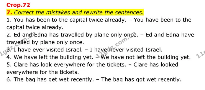 7. Correct the mistakes and rewrite the sentences. — ГДЗ Зошит з Граматики Англійська мова 6 клас Карпюк