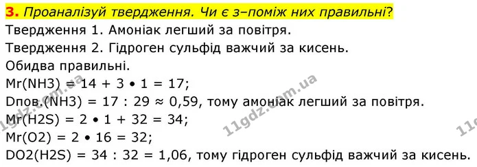 3. Проаналізуй твердження. Чи є з–поміж них правильні? Твердження 1. Амоніак легший за повітря. — ГДЗ Хімія 8 клас Ярошенко
