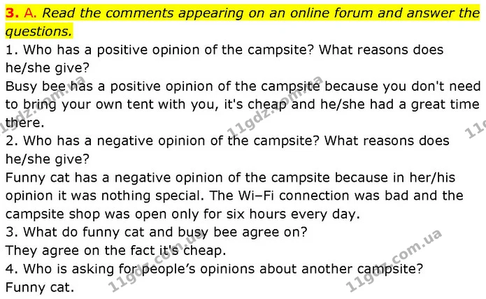 3. A. Read the comments appearing on an online forum and answer the questions. — ГДЗ Англійська мова 7 клас Мітчелл