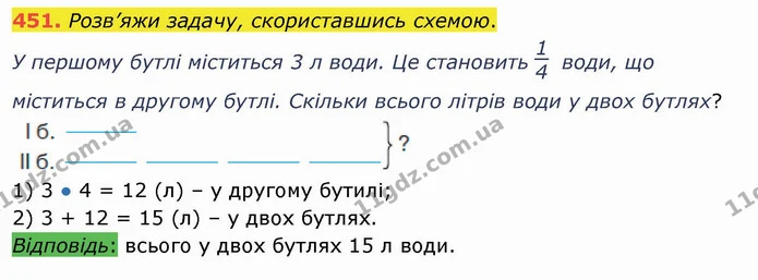 451. Розв’яжи задачу, скориставшись схемою. — ГДЗ Математика 3 клас Листопад 1-2 ч.