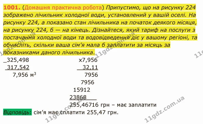 1001. (Домашня практична робота) Припустимо, що на рисунку 224 зображено лічильник холодної води, установлений у вашій оселі. На — ГДЗ Математика 5 клас Мерзляк