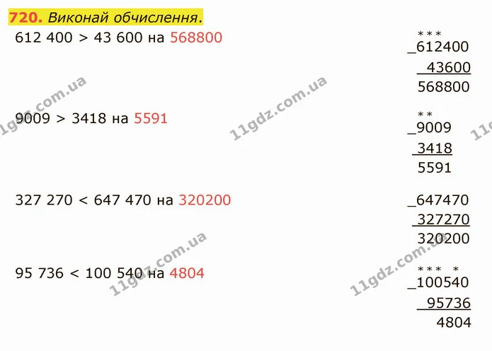 720. Виконай обчислення. — ГДЗ Математика 4 клас Оляницька