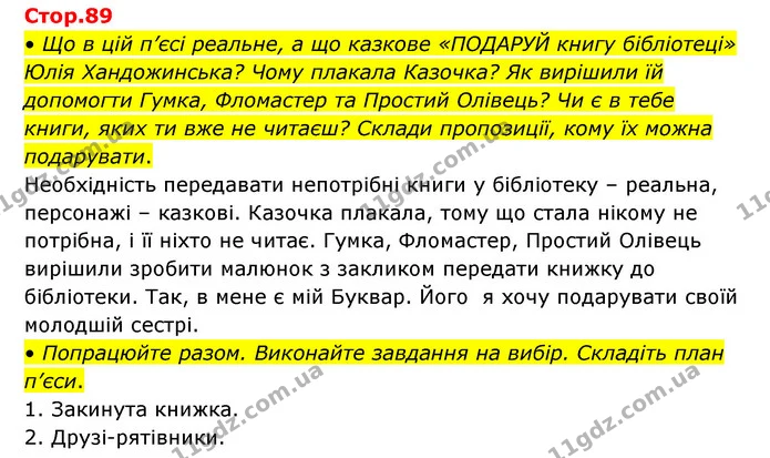 • Що в цій п’єсі реальне, а що казкове «ПОДАРУЙ книгу бібліотеці» Юлія Хандожинська? Чому плакала Казочка? Як вирішили їй допомогти — ГДЗ Українська мова та читання 3 клас Савчук