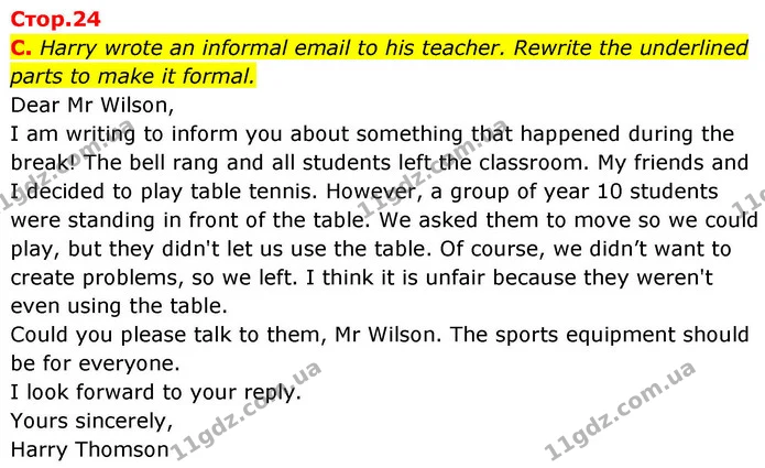 C. Harry wrote an informal email to his teacher. Rewrite the underlined parts to make it formal. — ГДЗ робочий зошит Англійська мова 7 клас Мітчелл