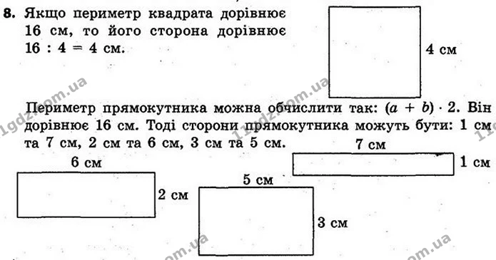 8. Накресли квадрат, периметр якого дорівнює 20 см. Накресли інший прямокутник із таким периметром. — ГДЗ Математика 4 клас Скворцова 2015