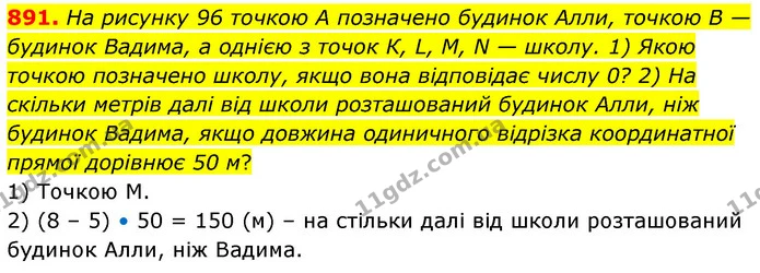 891. На рисунку 96 точкою А позначено будинок Алли, точкою В — будинок Вадима, а однією з точок К, L, М, N — школу. 1) Якою точкою — ГДЗ Математика 6 клас Кравчук 2023