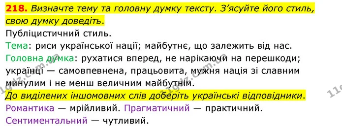218. Визначте тему та головну думку тексту. З’ясуйте його стиль, свою думку доведіть. — ГДЗ Українська мова 8 клас Глазова О.П. 2021