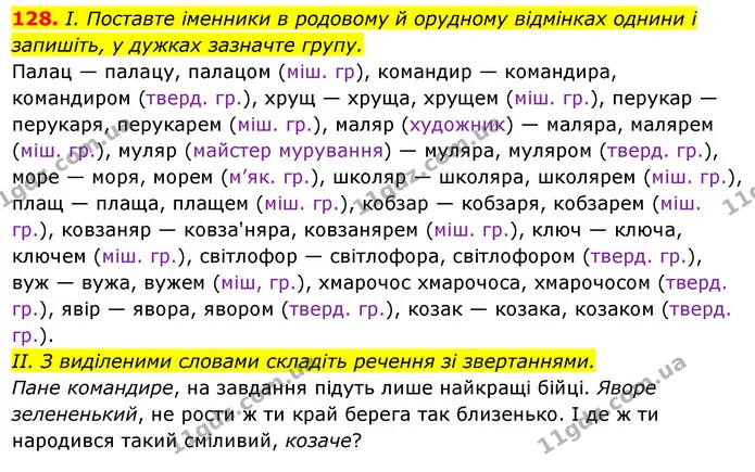 128. І. Поставте іменники в родовому й орудному відмінках однини і — ГДЗ Українська мова 6 клас Ворон, Солопенко