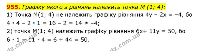 955. Графіку якого з рівнянь належить точка M (1; 4): — ГДЗ Алгебра 7 клас Мерзляк, Полонський 2015