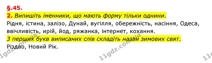 2. Випишіть іменники, що мають форму тільки однини. — ГДЗ Українська мова 6 клас Авраменко