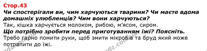 Чи спостерігали ви, чим харчуються тварини? Чи маєте вдома домашніх улюбленців? Чим вони харчуються? — ГДЗ Я досліджую світ 1 клас Гільберг