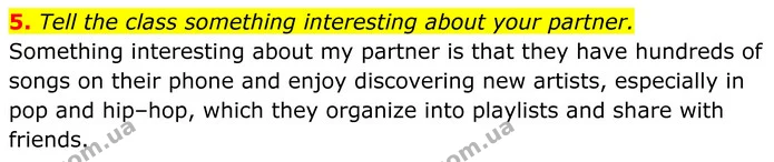 5. Tell the class something interesting about your partner. — ГДЗ Англійська мова 8 клас Стайрінг (Prepare)
