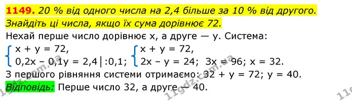 1149. 20 % від одного числа на 2,4 більше за 10 % від другого. — ГДЗ Алгебра 7 клас Істер 2020