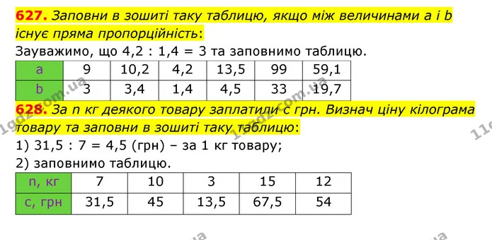 627. Заповни в зошиті таку таблицю, якщо між величинами а і b існує пряма пропорційність: — ГДЗ Математика 6 клас Істер 2023 1-2 ч.