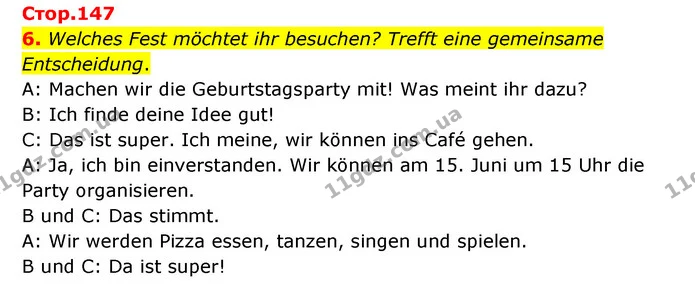 6. Welches Fest möchtet ihr besuchen? Trefft eine gemeinsame — ГДЗ Німецька мова 6 клас Сотникова 2 рік (2023)