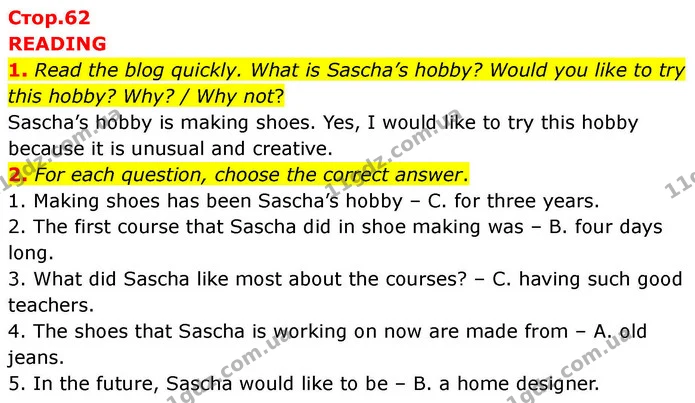 1. Read the blog quickly. What is Sascha’s hobby? Would you like to try this hobby? Why? / Why not? — ГДЗ робочий зошит Англійська мова 7 клас Prepare
