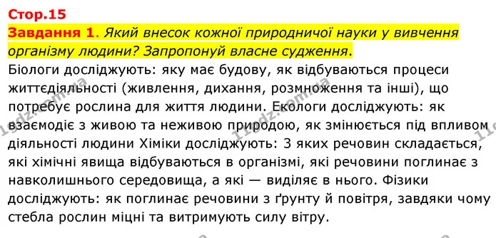 Завдання 1. Який внесок кожної природничої науки у вивчення організму людини? Запропонуй власне судження. — ГДЗ Пізнаємо природу 6 клас Коршевнюк