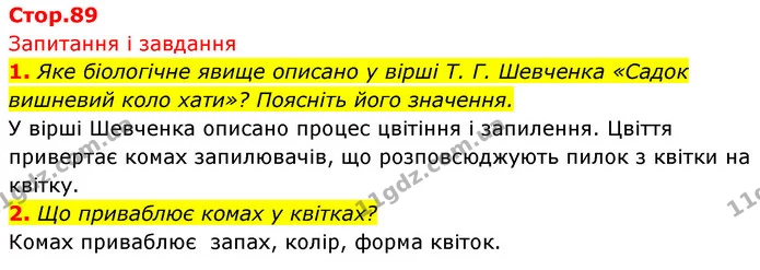 1. Яке біологічне явище описано у вірші Т. Г. Шевченка «Садок вишневий коло хати»? Поясніть його значення. — ГДЗ Біологія 7 клас Тагліна
