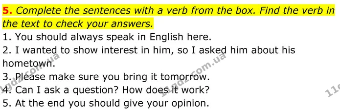 5. Complete the sentences with a verb from the box. Find the verb in the text to check your answers. — ГДЗ Англійська мова 7 клас Коста