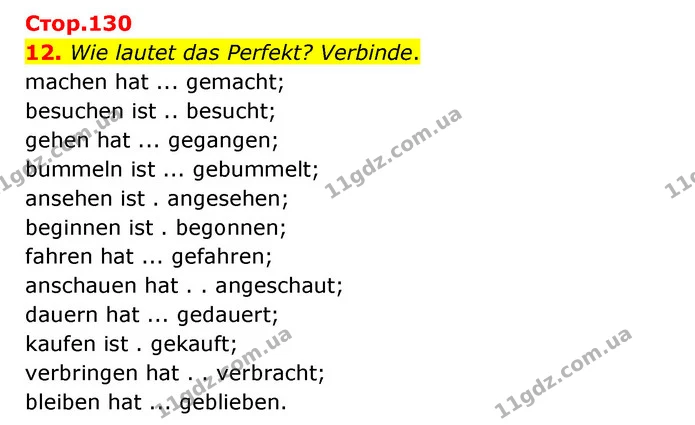 12. Wie lautet das Perfekt? Verbinde. — ГДЗ Німецька мова 6 клас Басай (2023)