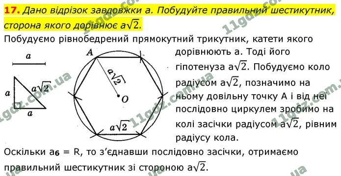 17. Дано відрізок завдовжки а. Побудуйте правильний шестикутник, сторона якого дорівнює а2. — ГДЗ Геометрія 9 клас Істер 2026