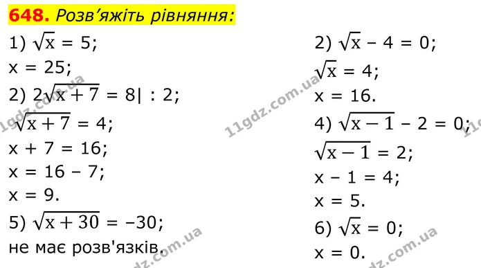 648. Розв’яжіть рівняння: — ГДЗ Алгебра 8 клас Тарасенкова