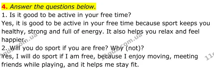 4. Answer the questions below. — ГДЗ Англійська мова 8 клас Карпюк 2025