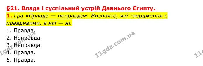 1. Гра «Правда — неправда». Визначте, які твердження є правдивими, а які — ні. — ГДЗ Історія України 6 клас Гісем