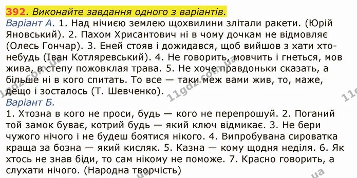 392. Виконайте завдання одного з варіантів. — ГДЗ Українська мова 6 клас Заболотний 2019
