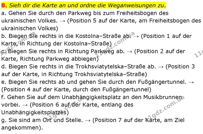 8. Sieh dir die Karte an und ordne die Weganweisungen zu. — ГДЗ Німецька мова 7 клас Басай