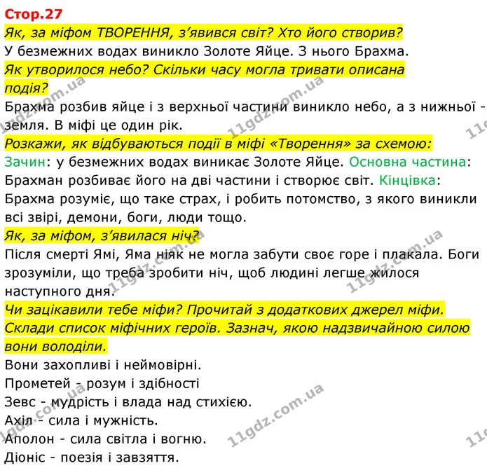 Як, за міфом ТВОРЕННЯ, з’явився світ? Хто його створив? — ГДЗ Українська мова та читання 4 клас Савчук
