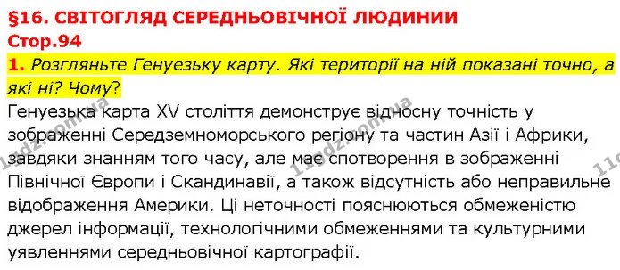 1. Розгляньте Генуезьку карту. Які території на ній показані точно, а які ні? Чому? — ГДЗ Всесвітня історія 7 клас Щупак