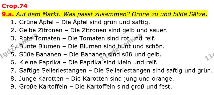 9.a. Auf dem Markt. Was passt zusammen? Ordne zu und bilde Sätze. — ГДЗ Німецька мова 7 клас Басай