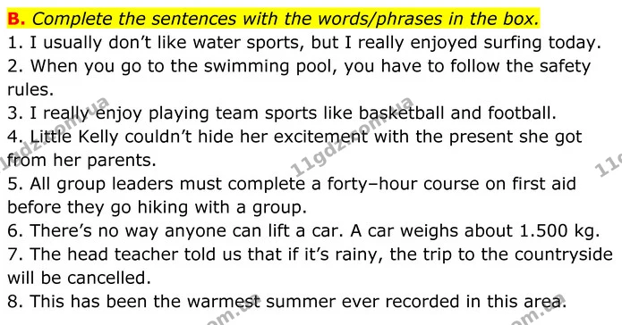 B. Complete the sentences with the words/phrases in the box. — ГДЗ робочий зошит Англійська мова 7 клас Мітчелл