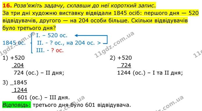 16. Розв'яжіть задачу, склавши до неї короткий запис. — ГДЗ Математика 4 клас Логачевська 1 та 2 частини