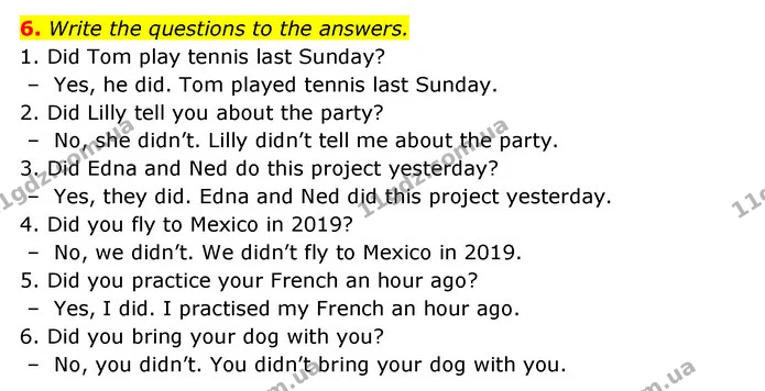 6. Write the questions to the answers. — ГДЗ Зошит з Граматики Англійська мова 6 клас Карпюк