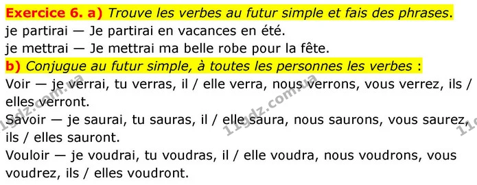 Exercice 6. a) Trouve les verbes au futur simple et fais des phrases. — ГДЗ Французька мова 7 клас Чумак