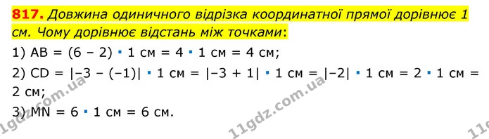817. Довжина одиничного відрізка координатної прямої дорівнює 1 см. Чому дорівнює відстань між точками: — ГДЗ Математика 6 клас Мерзляк 2023 1-2 ч.