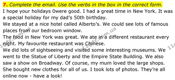 7. Complete the email. Use the verbs in the box in the correct form. — ГДЗ Англійська мова 6 клас Коста (Prepare 6)