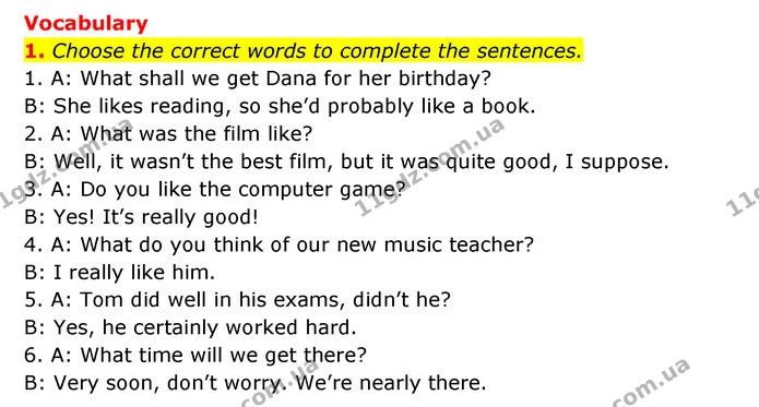 1. Choose the correct words to complete the sentences. — ГДЗ робочий зошит Англійська мова 6 клас Prepare