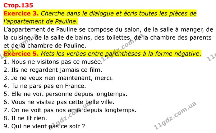 Exercice 3. Cherche dans le dialogue et écris toutes les pièces de l’appartement de Pauline. — ГДЗ Французька мова 7 клас Чумак