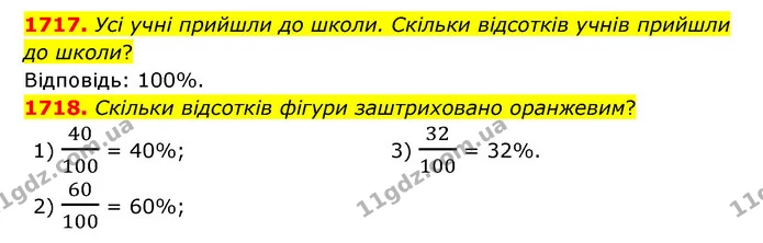 1717. Усі учні прийшли до школи. Скільки відсотків учнів прийшли до школи? — ГДЗ Математика 5 клас Бевз