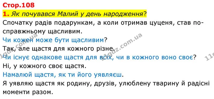 1. Як почувався Малий у день народження? — ГДЗ Українська мова та читання 4 клас Большакова