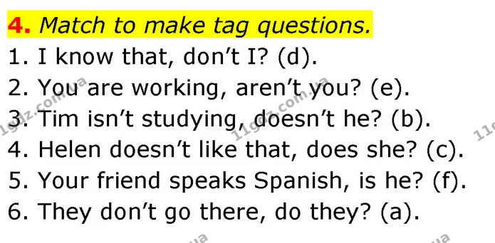 4. Match to make tag questions. — ГДЗ Англійська мова 7 клас Карпюк