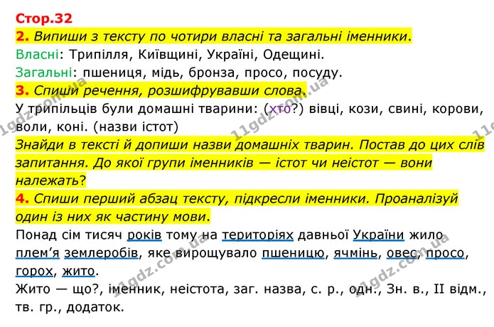 2. Випиши з тексту по чотири власні та загальні іменники. — ГДЗ Українська мова 4 клас Чабайовська