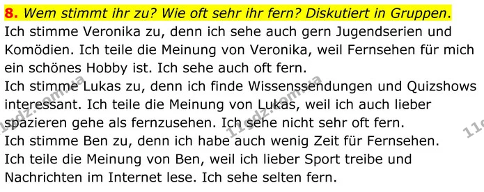 8. Wem stimmt ihr zu? Wie oft sehr ihr fern? Diskutiert in Gruppen. — ГДЗ Німецька мова 8 клас Сотникова (2025) 4 рік