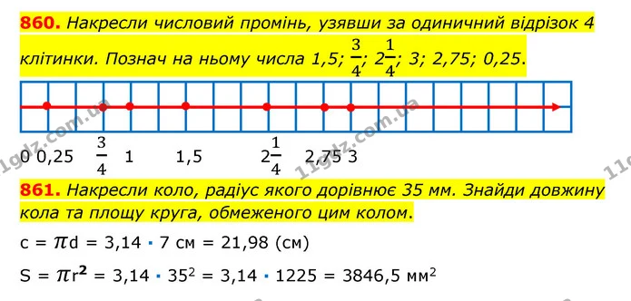 860. Накресли числовий промінь, узявши за одиничний відрізок 4 клітинки. Познач на ньому числа 1,5; 34; 214; 3; 2,75; 0,25. — ГДЗ Математика 6 клас Істер 2023 1-2 ч.